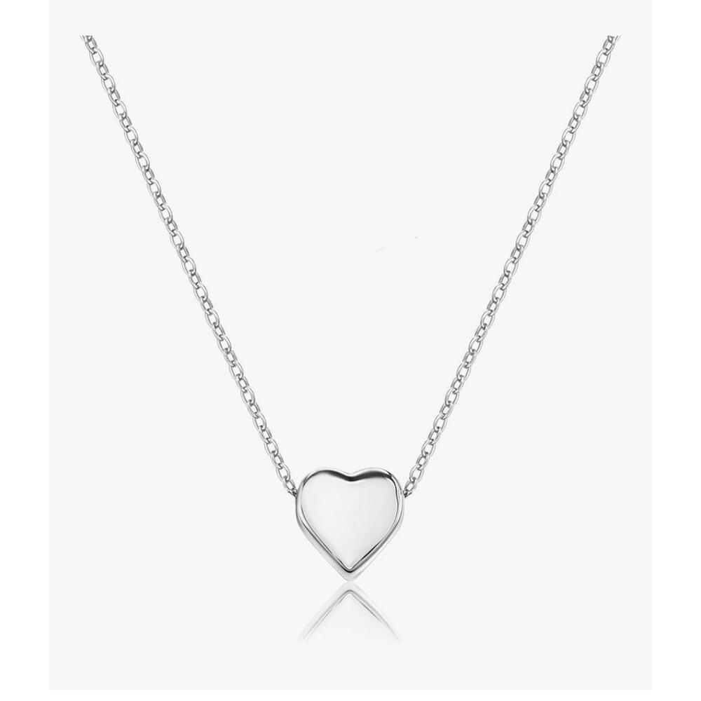 Cute Little Heart Charm Pendant Necklace Choker Women Silver Plated 17”+2”